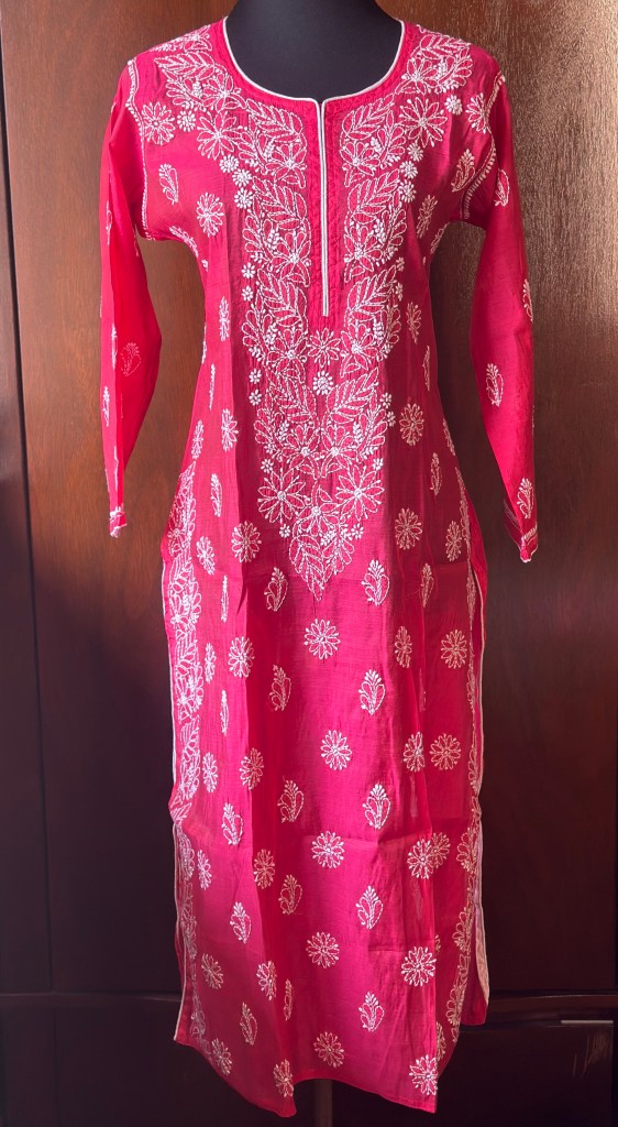 pink chanderi chikankari kurti-ready to wear