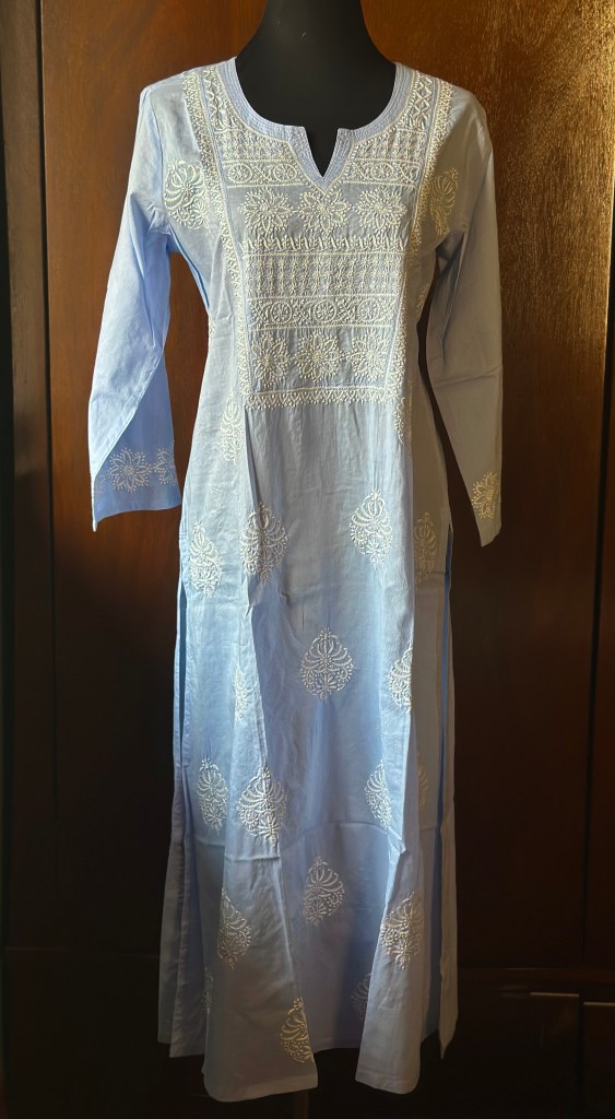 light blue cotton mul chikankari kurti-casual kurti-office wear kurti