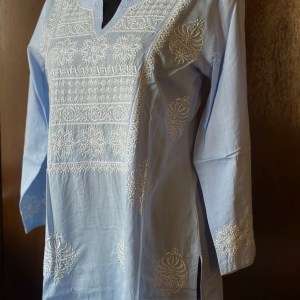 light blue cotton mul chikankari kurti-casual kurti-office wear kurti