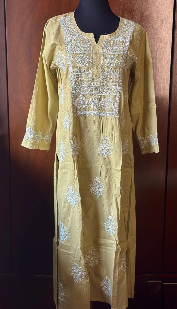 yellow pure cotton mul chikankari casual kurti-office wear kurti