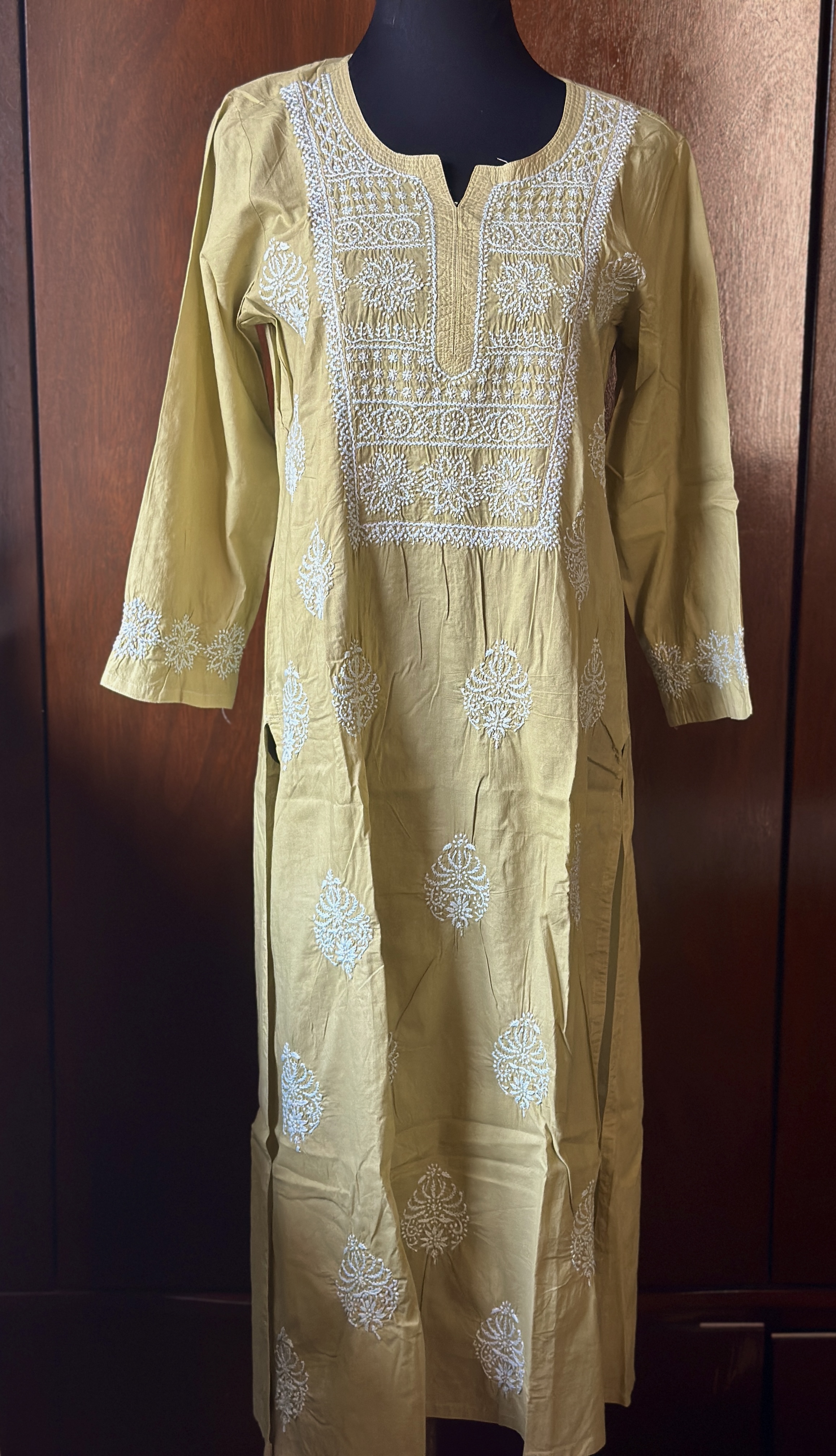 yellow pure cotton mul chikankari casual kurti-office wear kurti