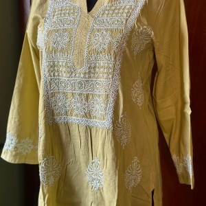 yellow pure cotton mul chikankari casual kurti-office wear kurti