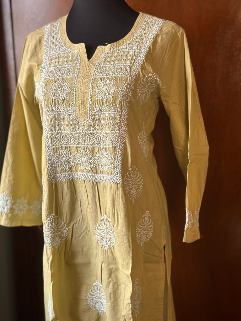 Yellow Cotton Mul Chikankari Kurti