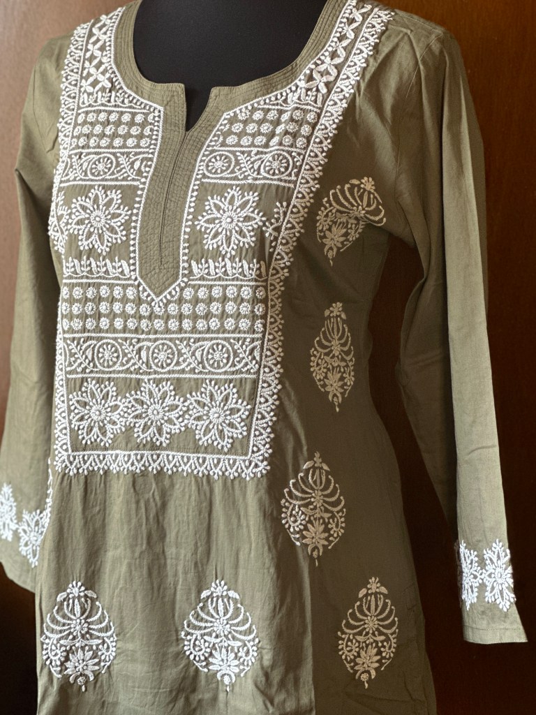 green cotton mul chikankari kurti-casual kurti-office wear kurti