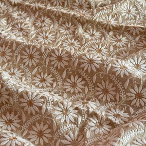Beige Tissue Chanderi Chikankari Kurta Piece With Rich Aari & Kasab Work - Image 4