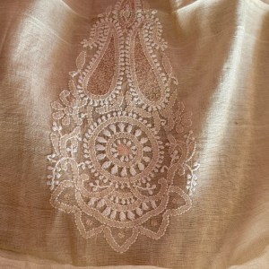 Beige Tissue Chanderi Chikankari Kurta Piece With Rich Aari & Kasab Work - Image 6