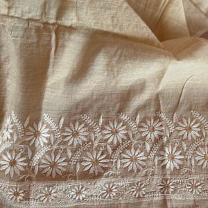 Beige Tissue Chanderi Chikankari Kurta Piece With Rich Aari & Kasab Work - Image 5