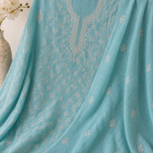 Blue Kota doria Mul Kurta Dupatta Set - Image 2