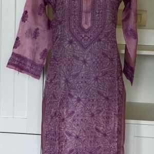 lilac tussar silk chikankari kurti-ready to wear