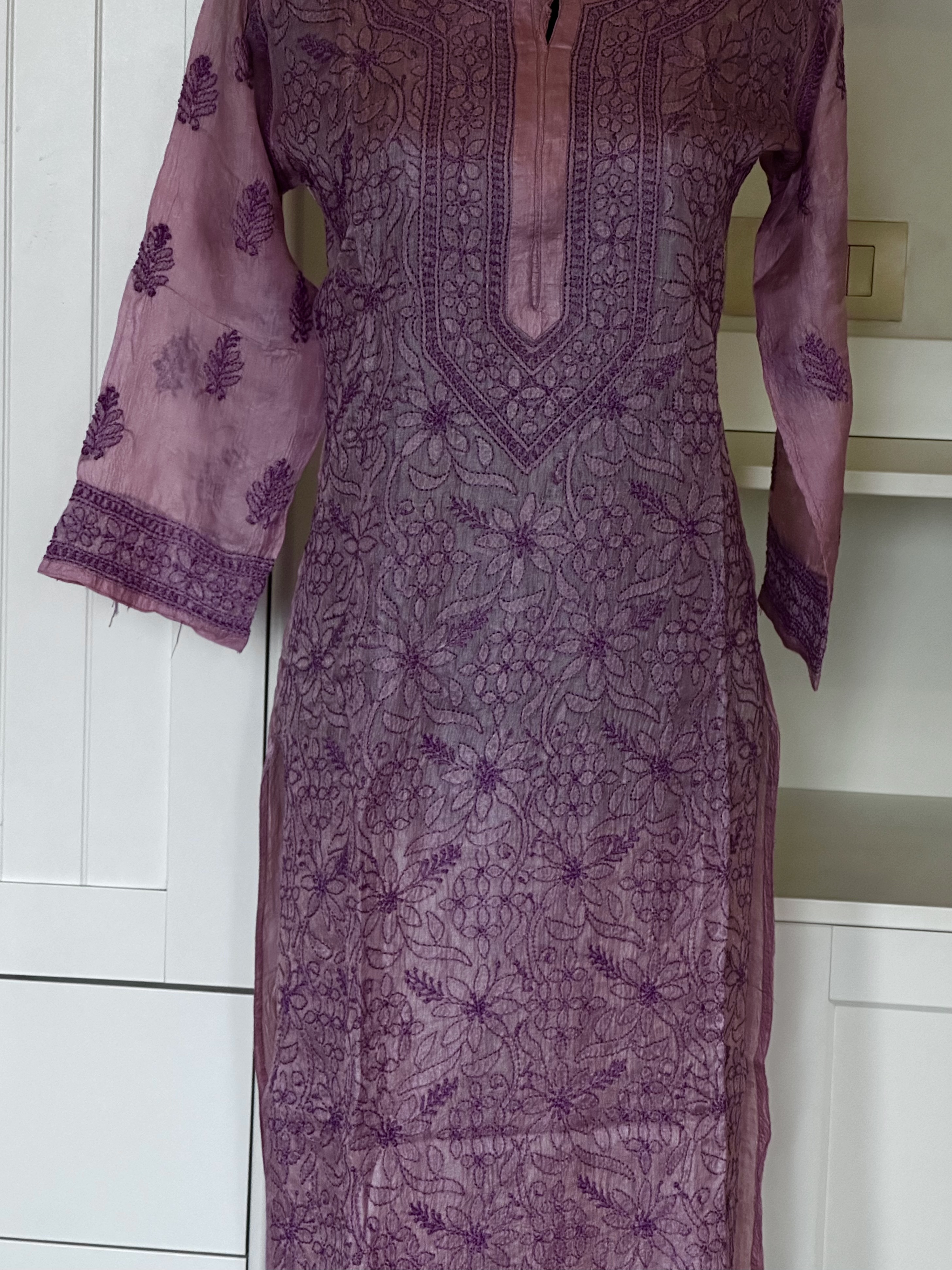 lilac tussar silk chikankari kurti-ready to wear