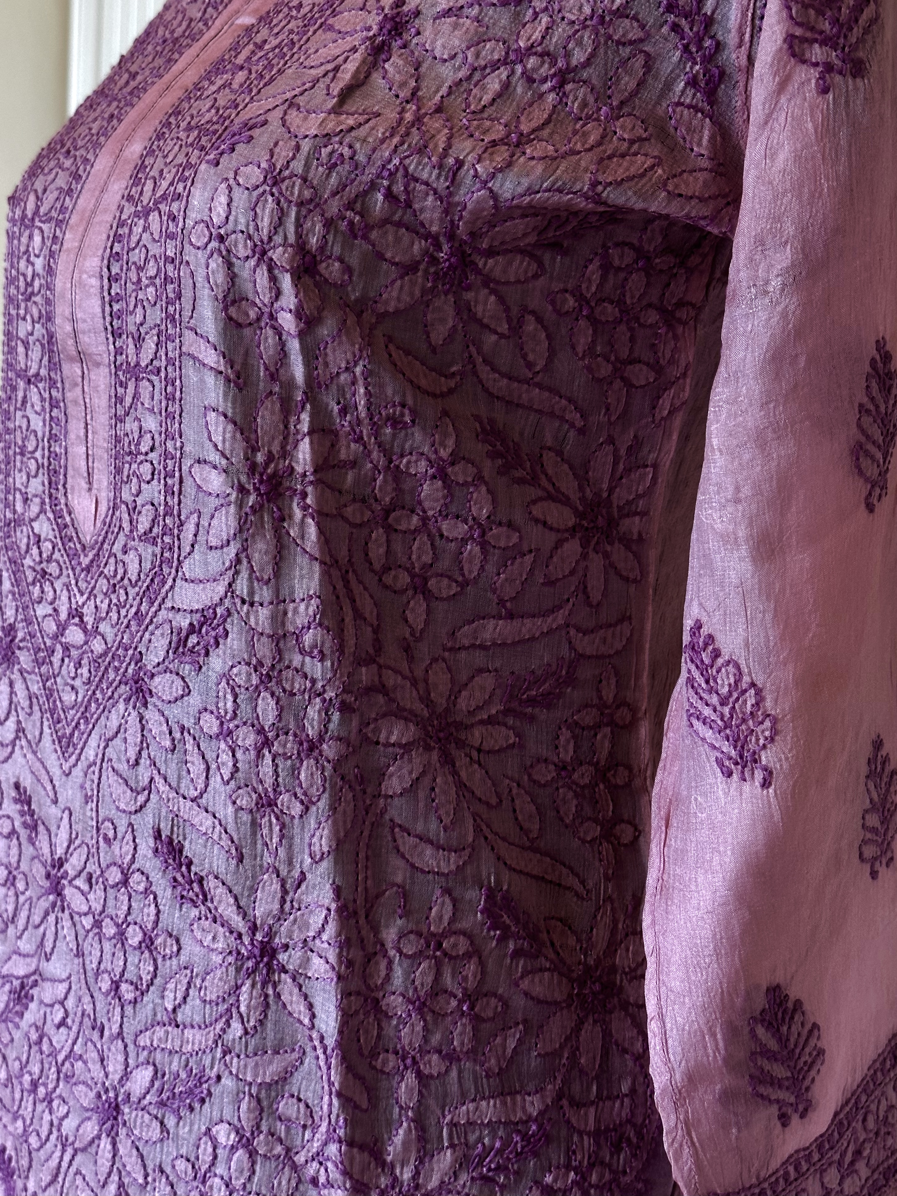 lilac tussar silk chikankari kurti-ready to wear