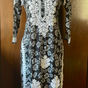 black & white printed floral mul chikankari kurti