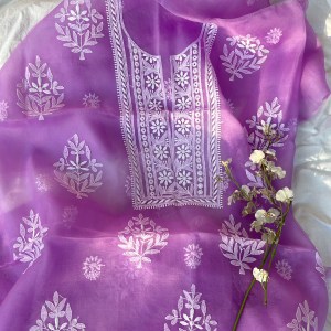 lilac organza chikankari kurta piece-unstitched