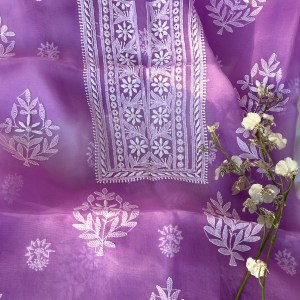 Lilac Organza Chikankari Kurta Piece - Image 2