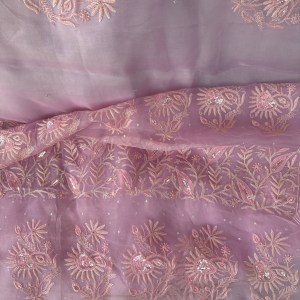 pink pure organza chikankari saree with mukaish work-dyeable-handwork