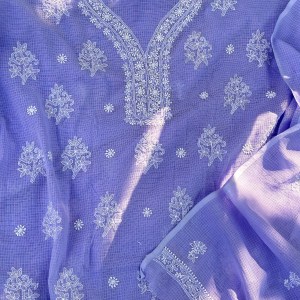 Purple Mul Kota Doria Chikankari Kurta Dupatta set - Image 2