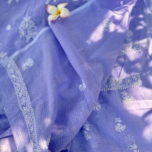 purple cotton kota doria chikankari kurta dupatta set