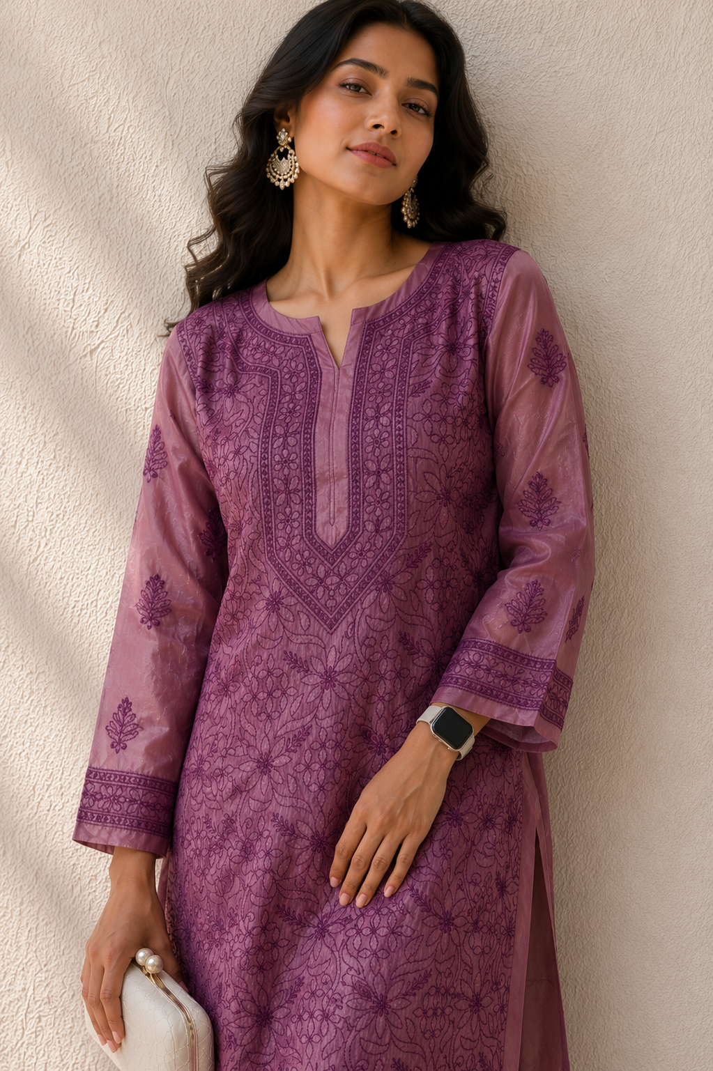 LIlac Tussar Silk Chikankari Kurti - Image 2