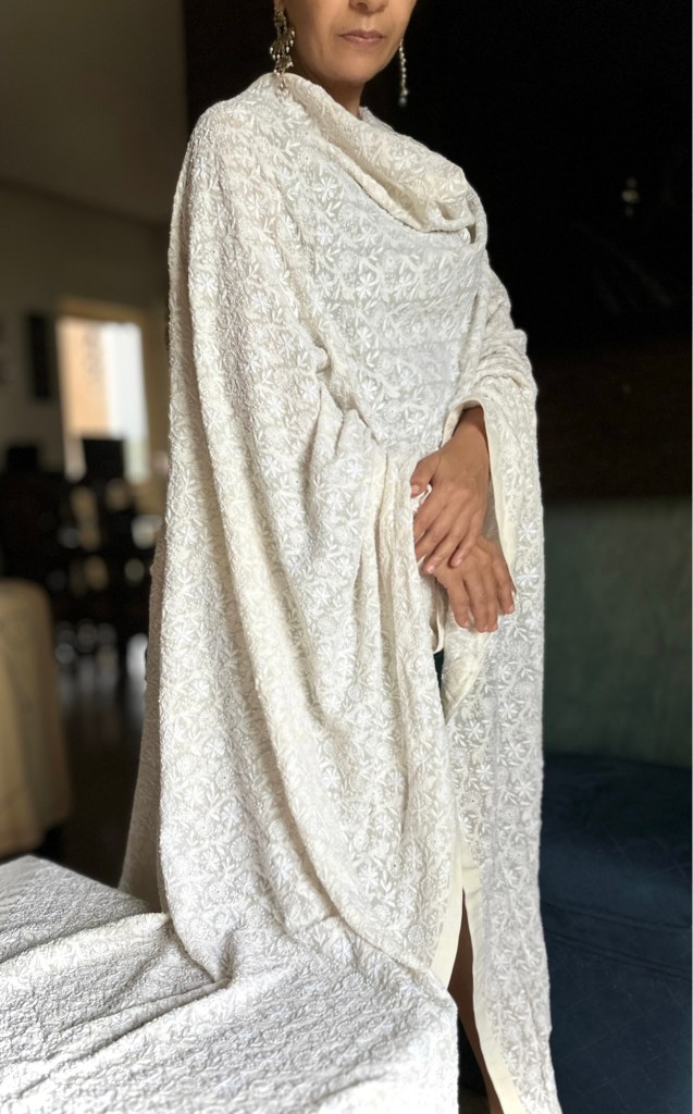 off white pure georgette jaal chikankari dupatta