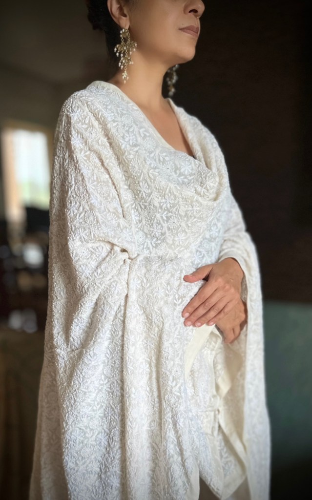 off white pure georgette jaal chikankari dupatta