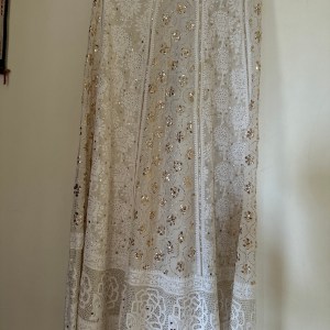 off-white pure georgette chikankari lehenga with kamdani work