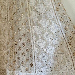 Off-White Pure Georgette Chikankari Lehenga With Kamdani Work. 3 piece set - Image 6