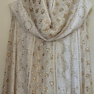 off white pure georgette 3pc chikankari lehenga with kamdani work