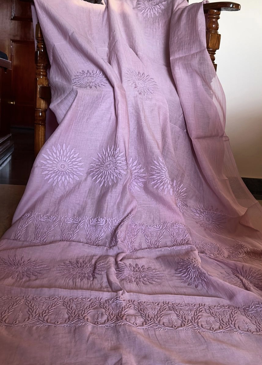 chanderi mulmul chikankari saree