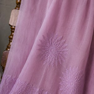 Pink chanderi mulmul cotton chikankari saree with blouse - Image 2