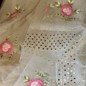 off-white pure organza chikankari saree with gara pearl & mukaish work