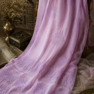 Pink chanderi mulmul cotton chikankari saree with blouse - Image 3