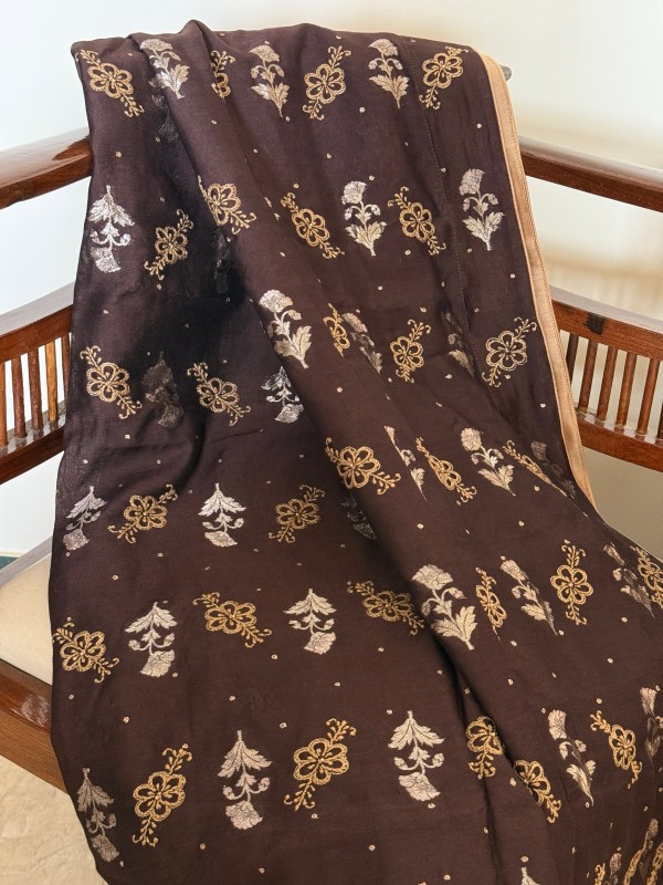 Brown Banarasi Muga silk Chikankari dupatta