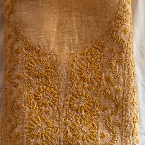 Fawn pure linen Chikankari kurta dupatta set - Image 3