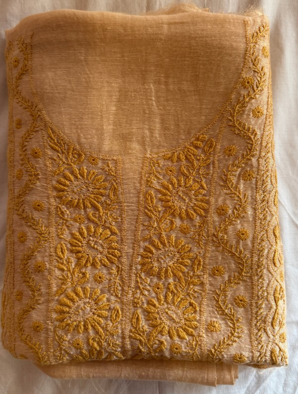 Fawn pure linen Chikankari kurta dupatta set