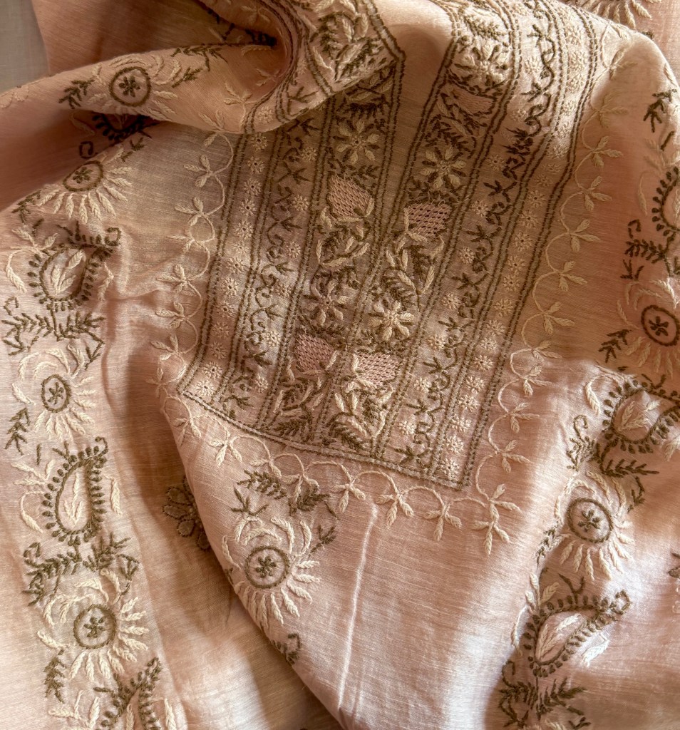 Pure linen Chikankari kurta dupatta set