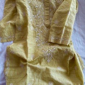Yellow Chanderi ready to wear Chikankari kurti
