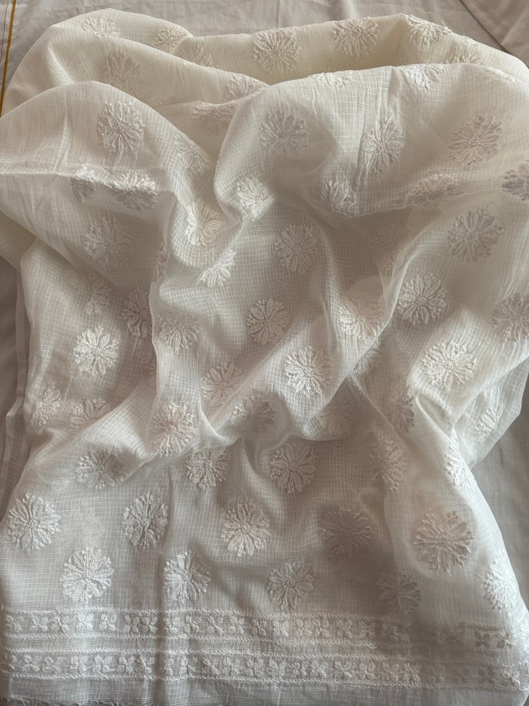Classic white cotton Kota Chikankari kurta piece