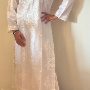 Classic white non transparent pure cotton Chikankari  kurti