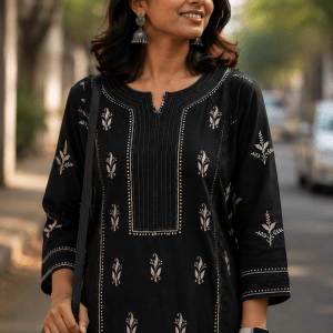 Black organic cotton ready to wear Chikankari kurti - Image 2