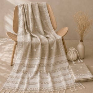 Pure Chanderi khadi texture handwoven Chikankari saree with blouse - Image 1