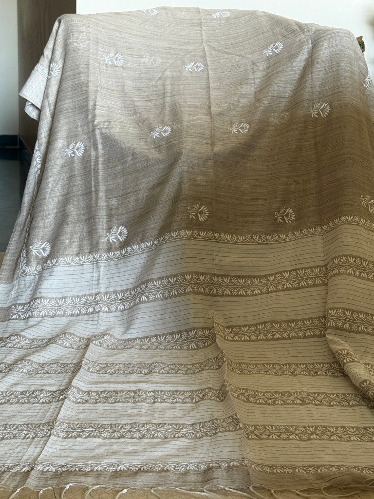 Pure Chanderi khadi texture handwoven Chikankari saree with blouse
