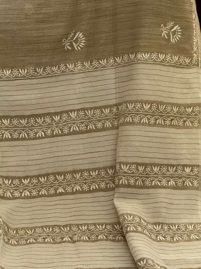 Pure Chanderi khadi texture handwoven Chikankari saree with blouse