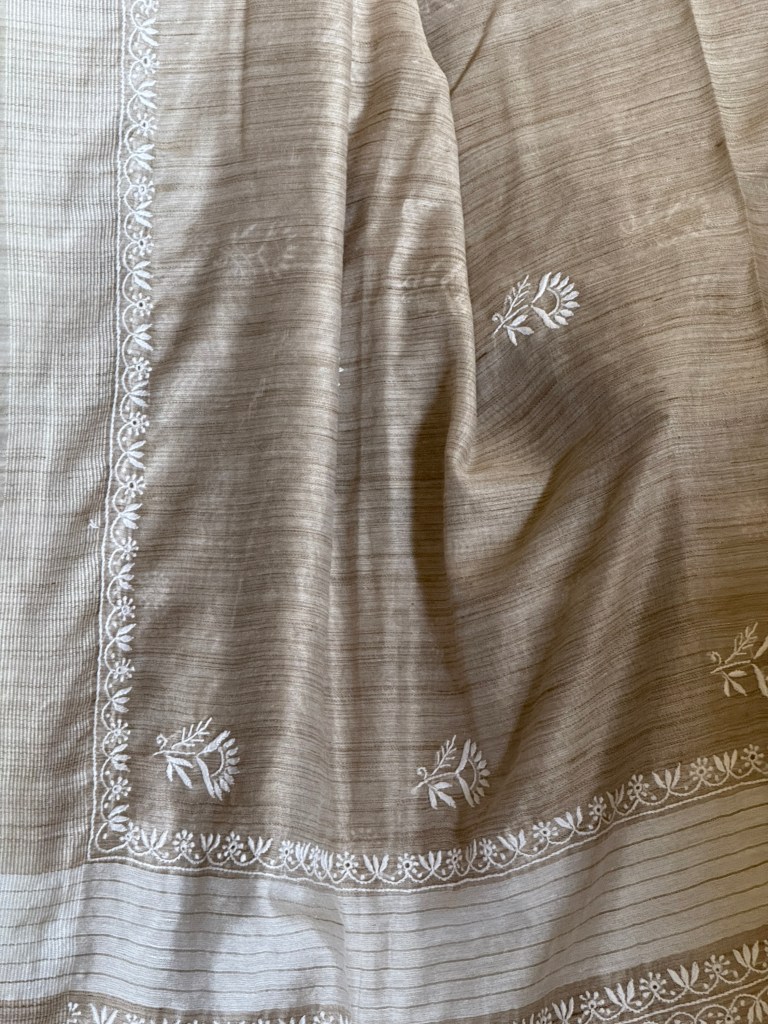 Pure Chanderi khadi texture handwoven Chikankari saree with blouse