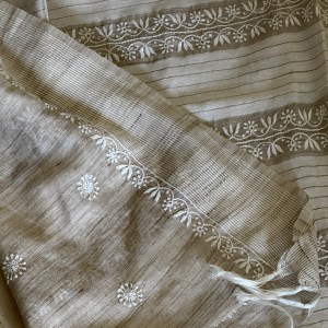 Pure Chanderi khadi texture handwoven Chikankari saree with blouse - Image 4