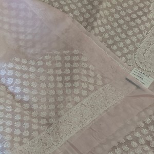 Pink pure cotton handmade Chikankari saree with blouse