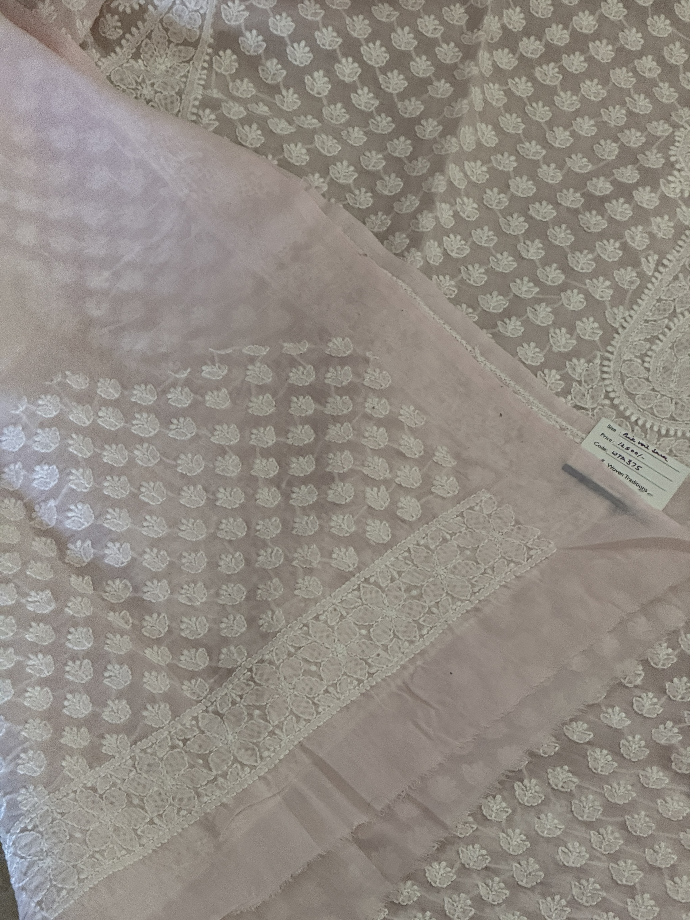Pink pure cotton handmade Chikankari saree with blouse - Image 2