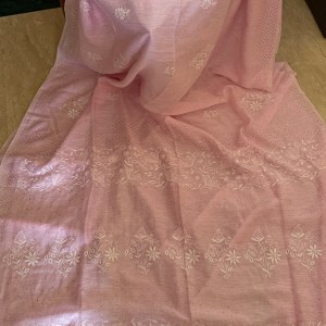 Pink pure linen Chikankari & mukaish work saree with blouse