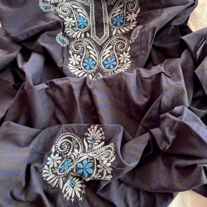 Midnight blue organic cotton natural dyed Chikankari kurta fabric
