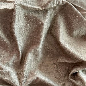 Grey pure Chanderi Chikankari kurta fabric - Image 2