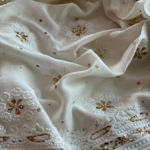 Off-white Chanderi Chikankari & mukaish kurta fabric - Image 2